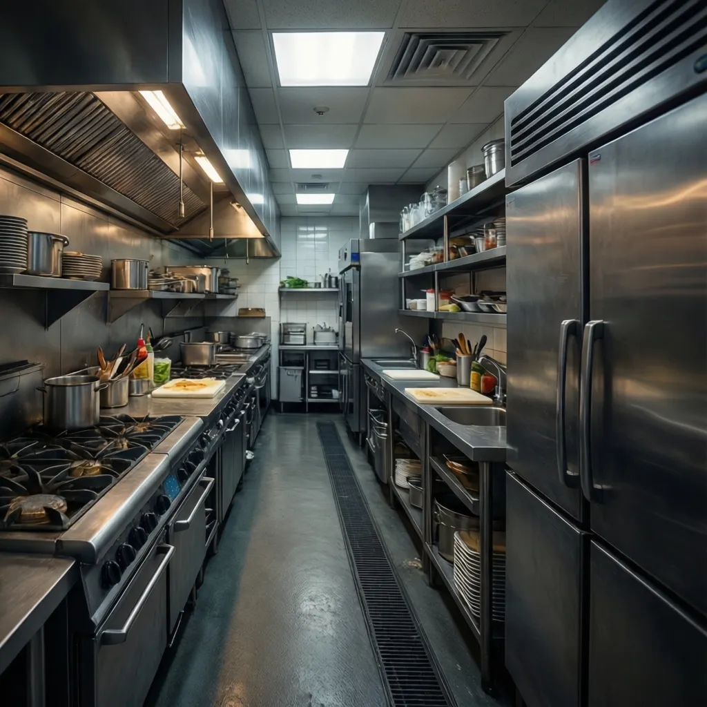 galley layout small commercial kitchen with equipment along two walls