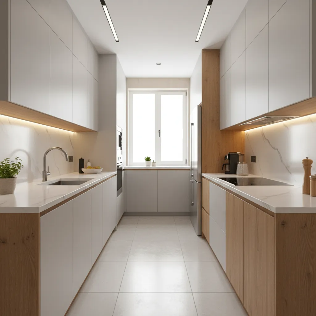 galley kitchen layout showing work triangle flow between sink stove and refrigerator