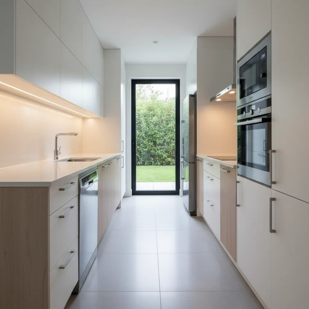galley modular kitchen design for narrow apartment