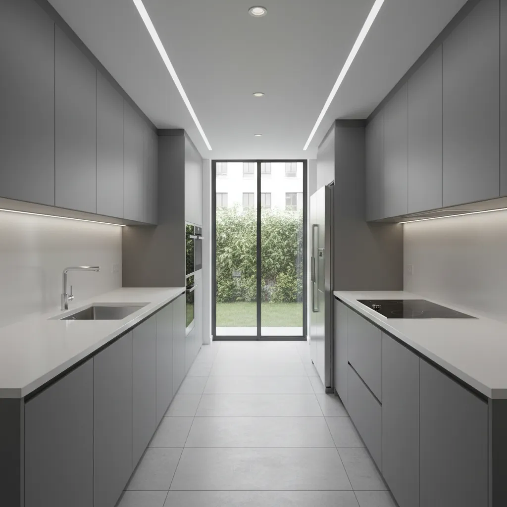 Efficient galley kitchen layout in small apartment
