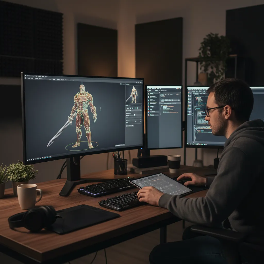 Game developer reviewing a 3D character model in a lightweight viewer