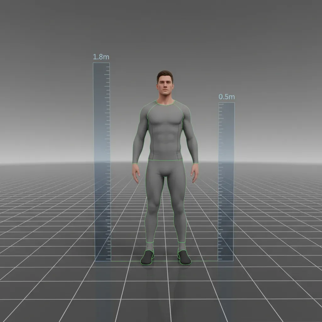 Game development character scale comparison with grid and measurement guides