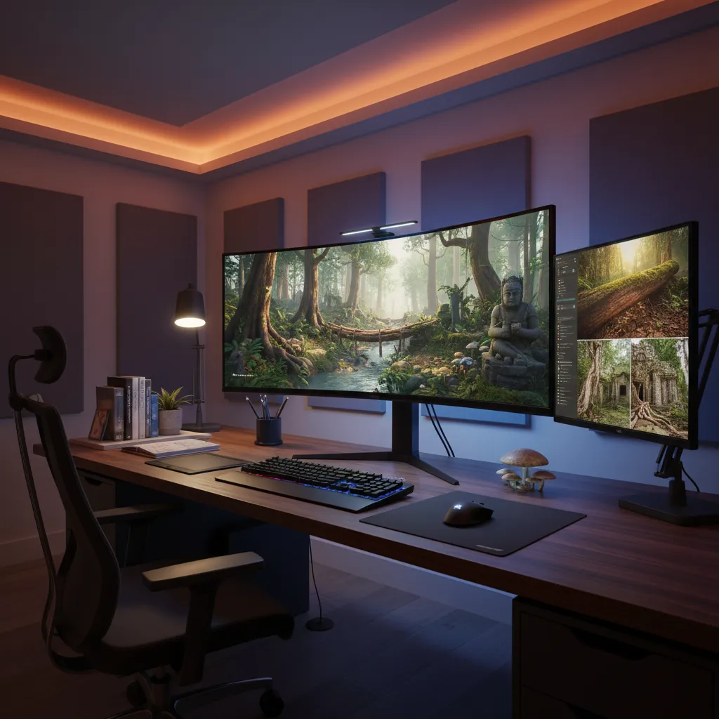 Game development scene with environment assets generated from images