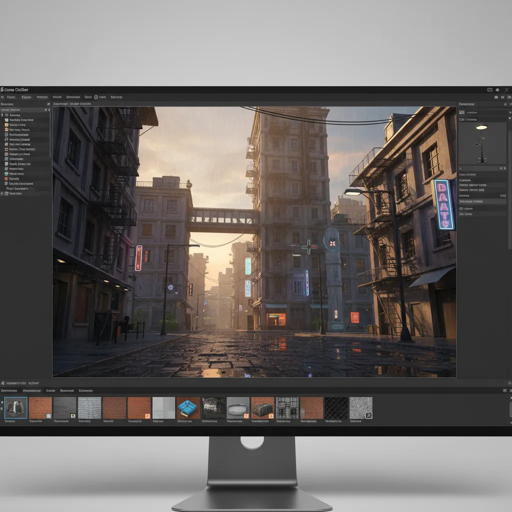 3D game environment model displayed in real time engine viewport