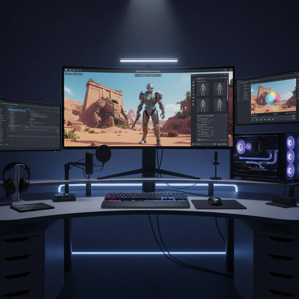 Game development environment with real time rendering viewport and 3D assets