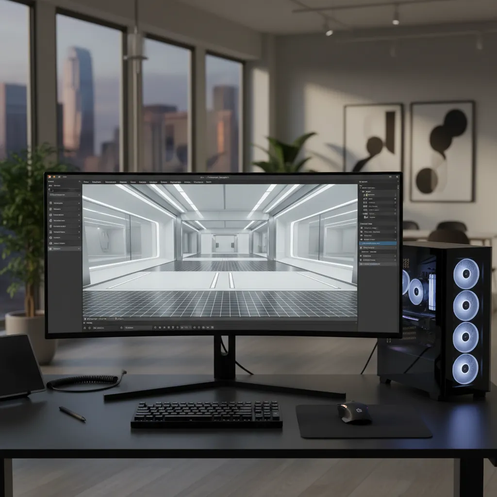 3D model imported into game engine environment with scene viewport