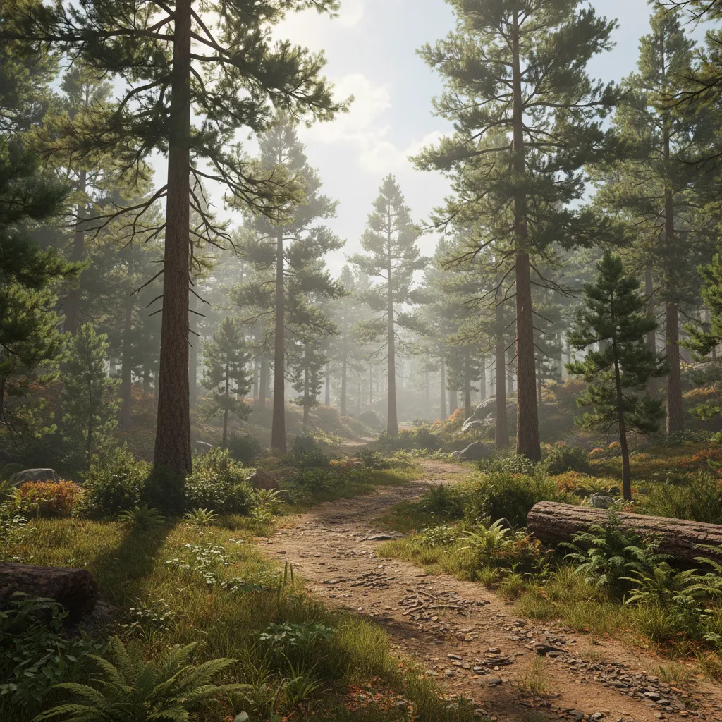 Dense 3D forest environment used in open world game development