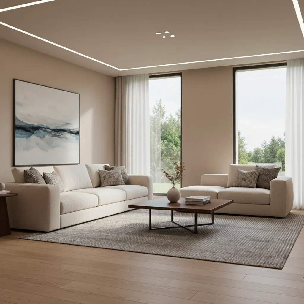 realistic house interior rendered inside a game engine with lighting and furniture