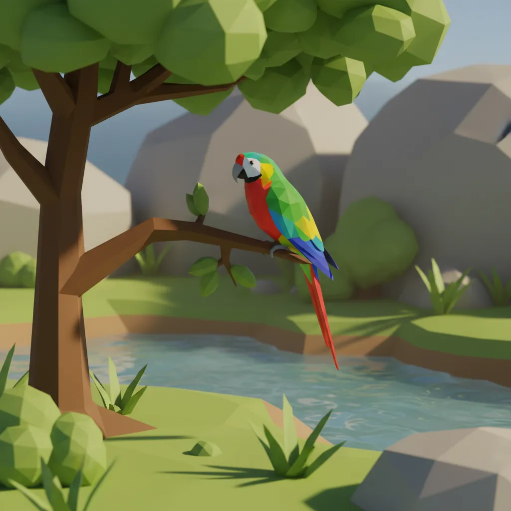 optimized 3D parrot model preview inside real time engine environment
