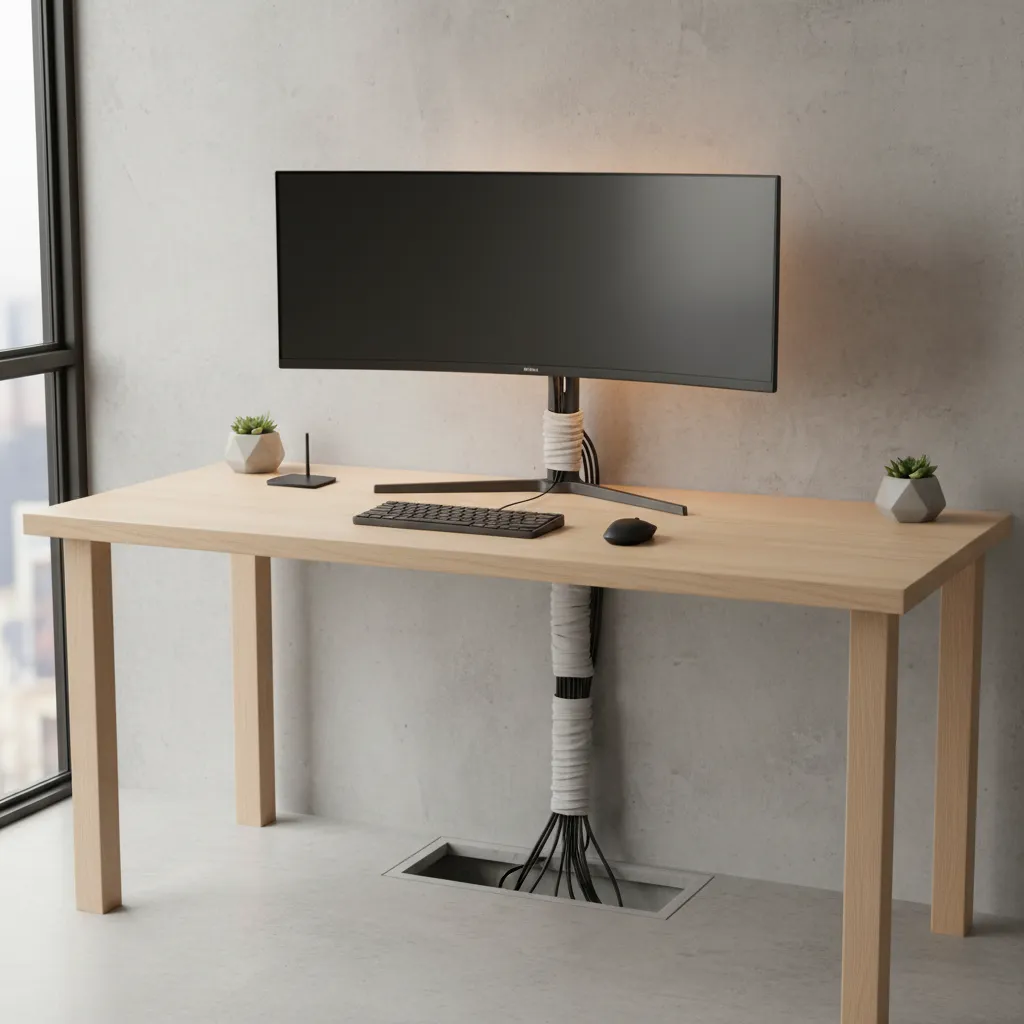 diagram style view of cable routing behind a gaming desk
