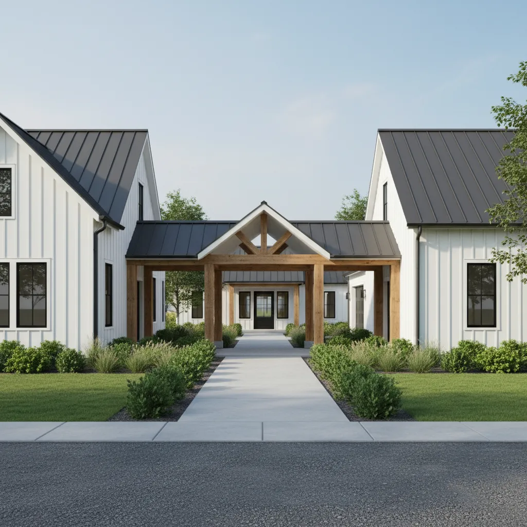 Covered breezeway connecting a detached garage and house with open sides
