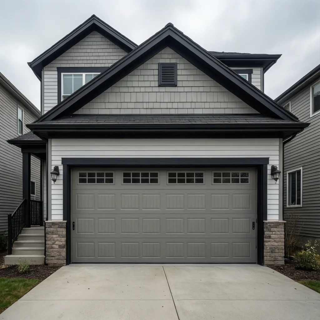 Garage door color coordinated with house exterior palette