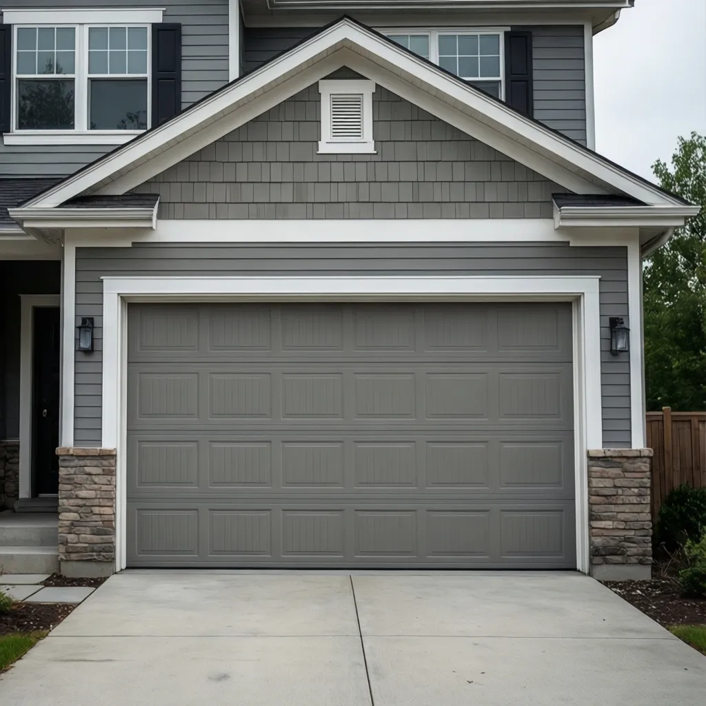 Garage exterior showing coordinated paint colors trim and modern door design