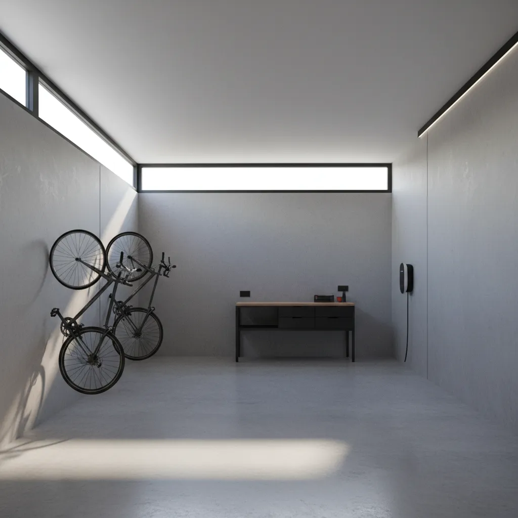 Garaje con ventanas altas para iluminación natural