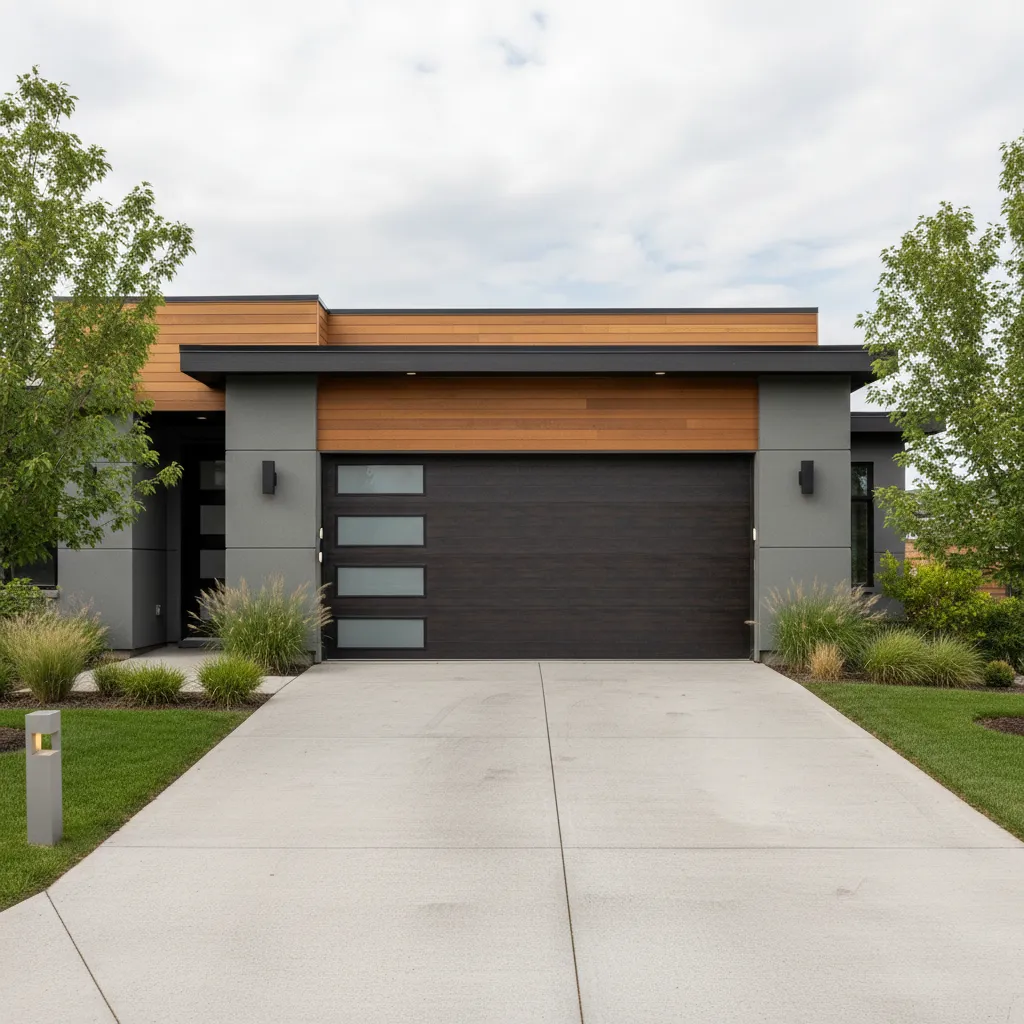 suburban home garage exterior with clean siding and driveway