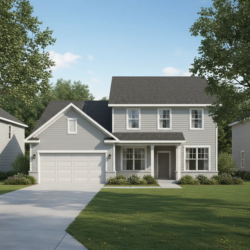 Garage exterior designed to match house architecture with consistent roofline and siding