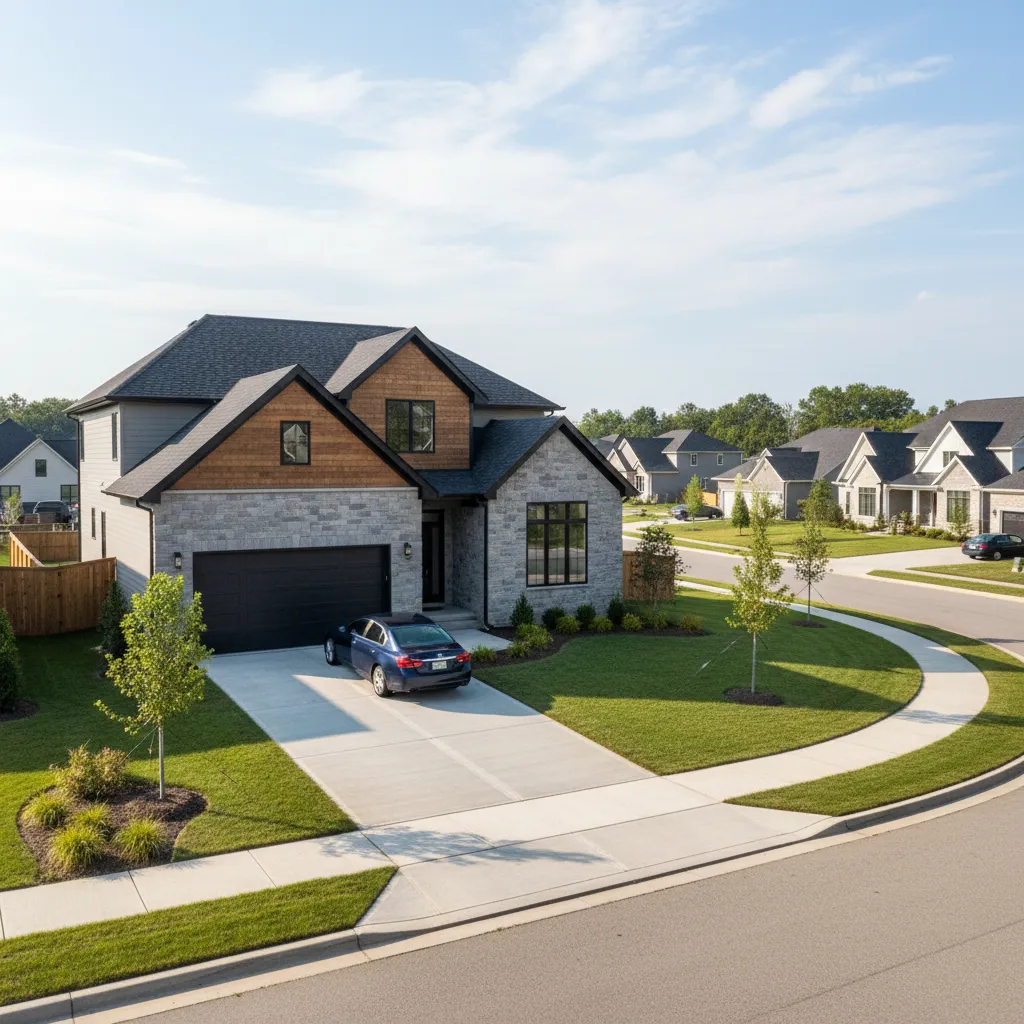 Casa suburbana con garaje doble integrado