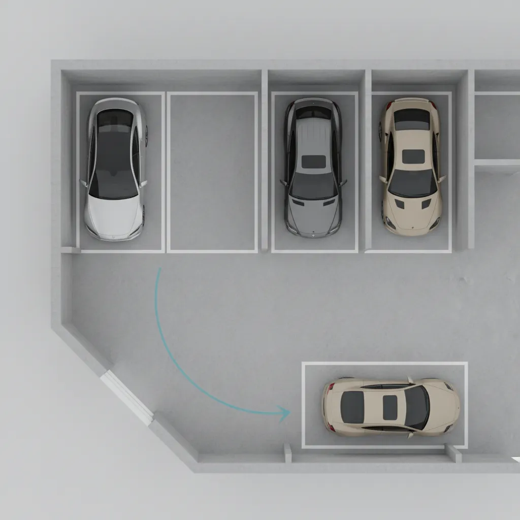 3D garage layout showing wall placement and parking clearance