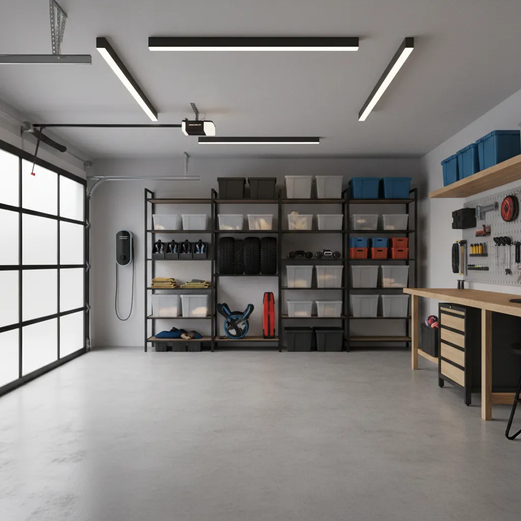 garage zoning layout showing parking workspace and storage areas