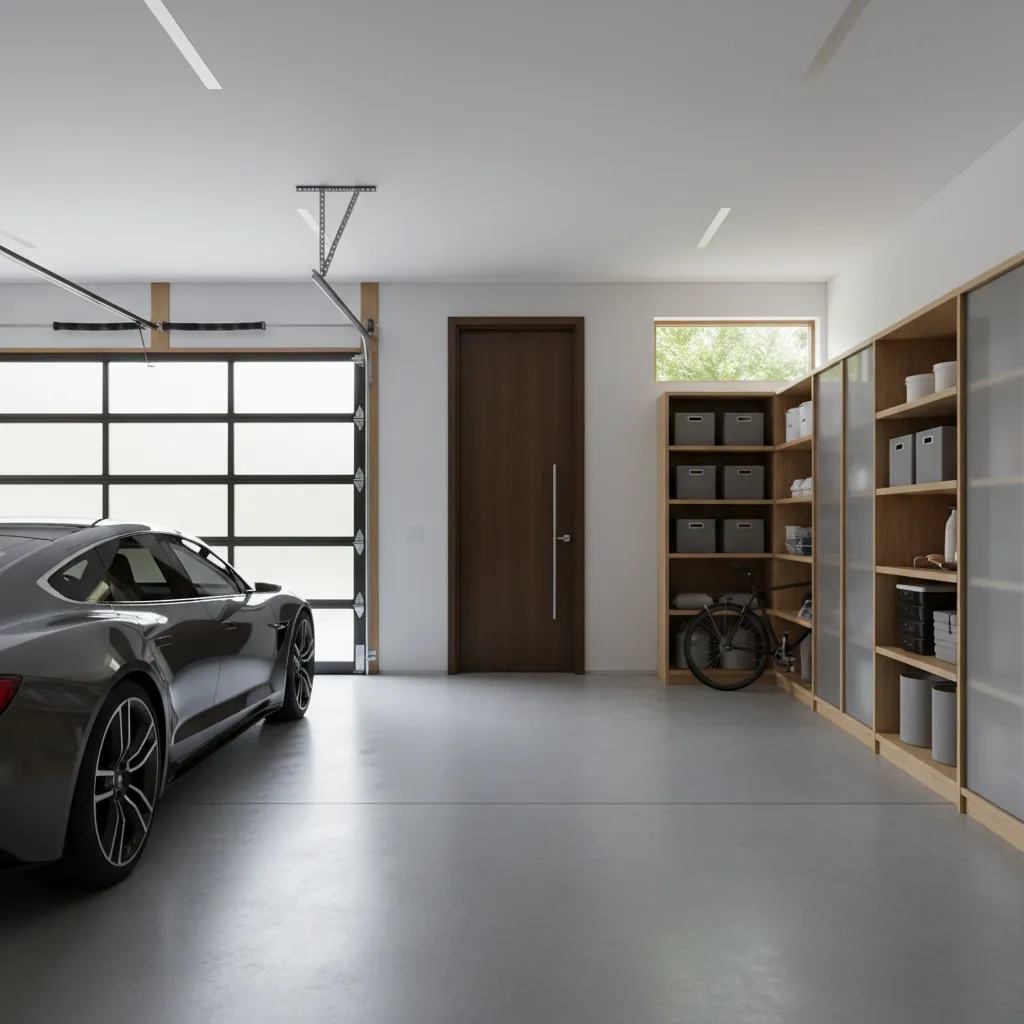 Garaje integrado en una casa moderna conectado con la vivienda