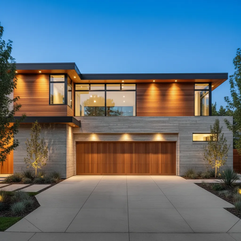 Garaje moderno integrado en la arquitectura de una casa contemporánea
