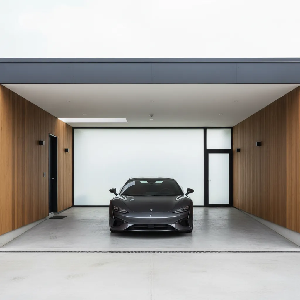 Garasi satu mobil pada rumah minimalis modern