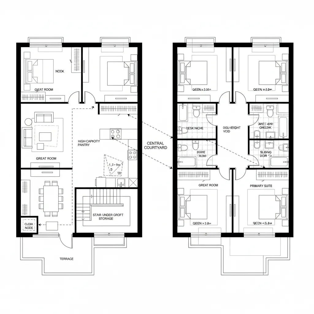 Garden-Level Social Core + Upper Sanctuary