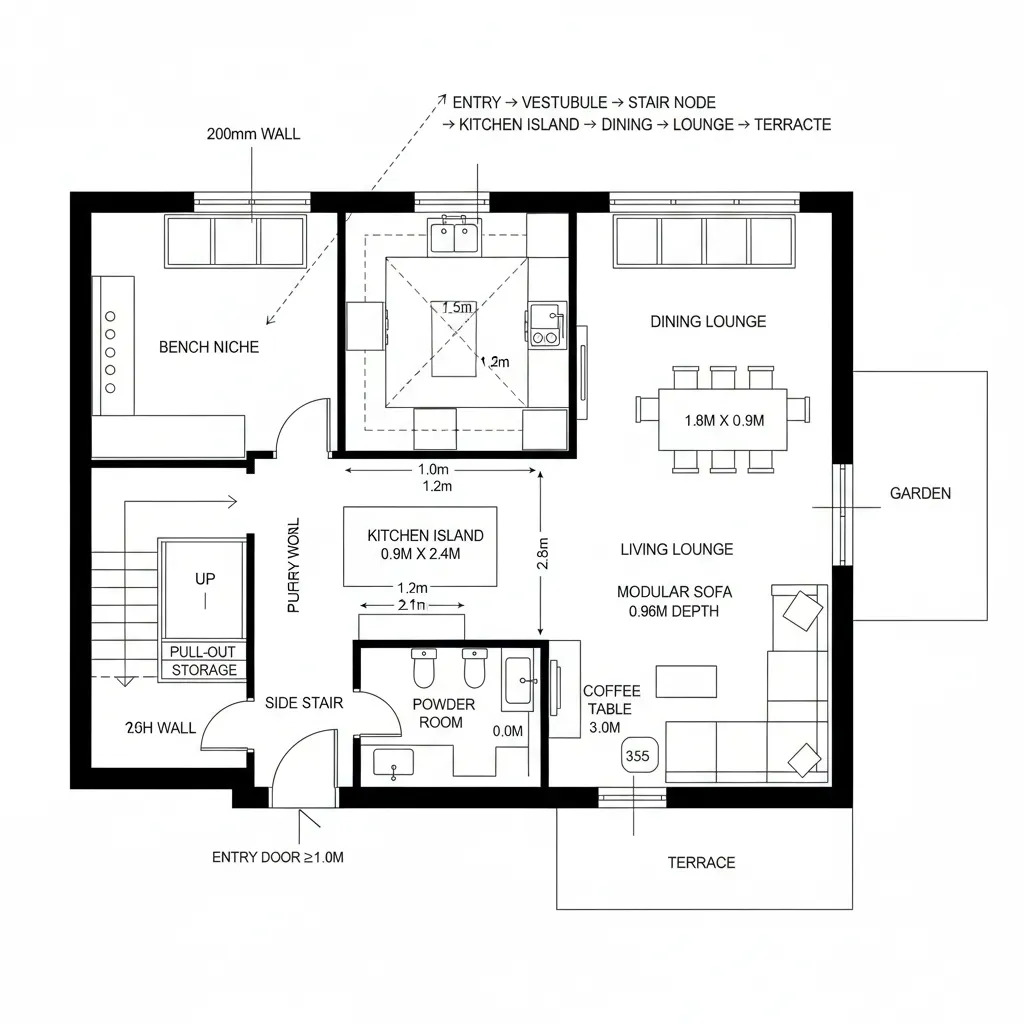 Garden-Facing Great Room, Side Stair Buffer