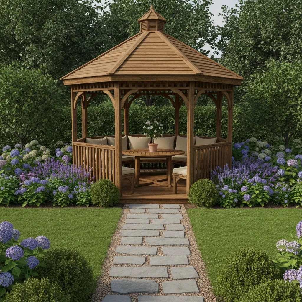 traditional garden gazebo with seating area