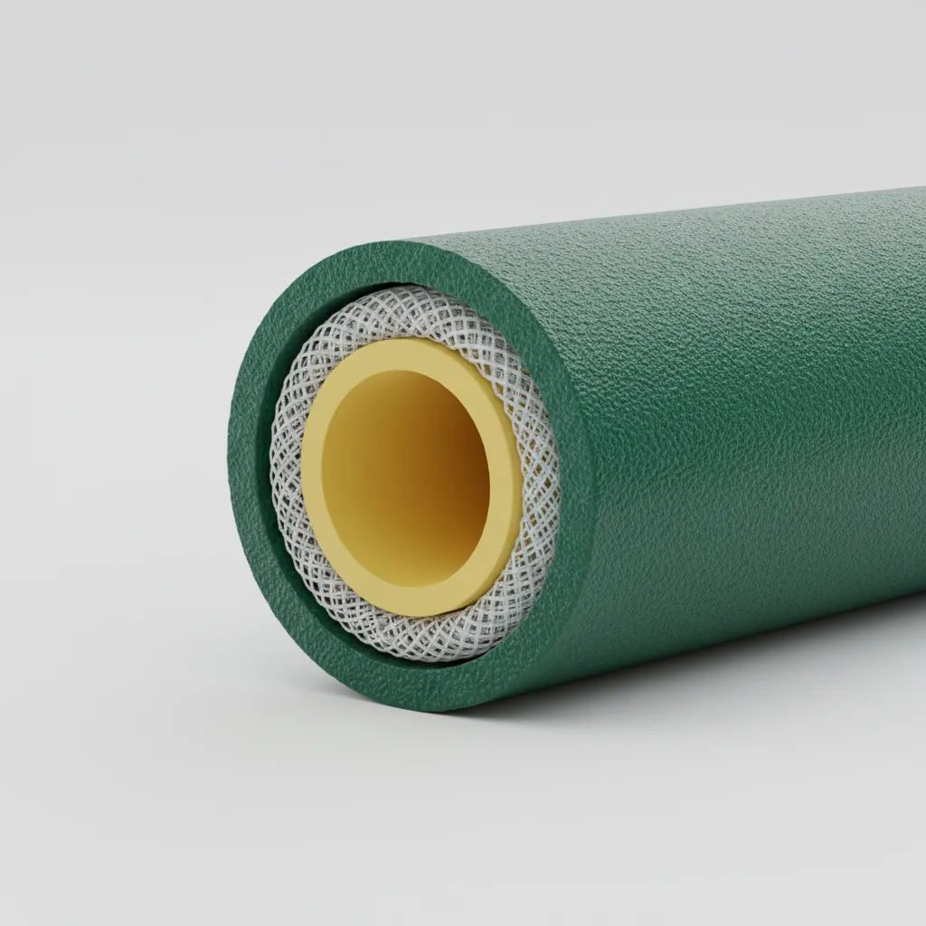 Cutaway view showing layers of a reinforced garden hose
