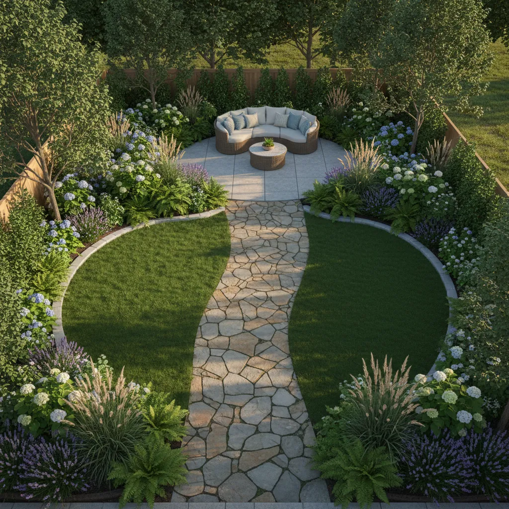 3D backyard garden layout created with landscape design software