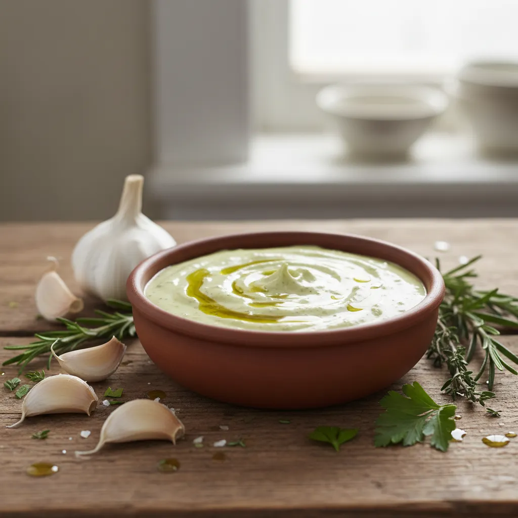 Garlic aioli dip made using avocado oil mayonnaise