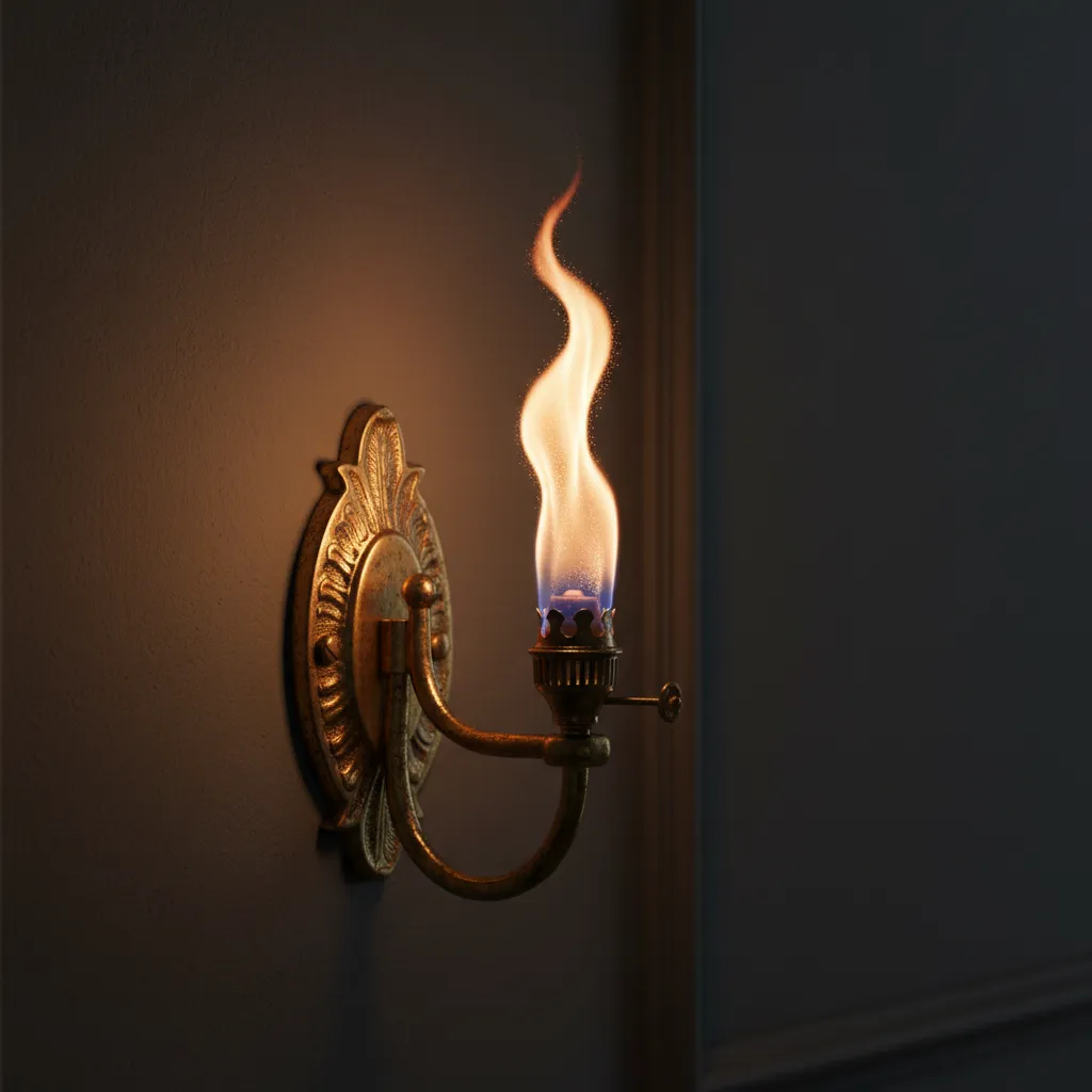 close up of indoor gas lamp flame illustrating combustion risk and indoor air pollution