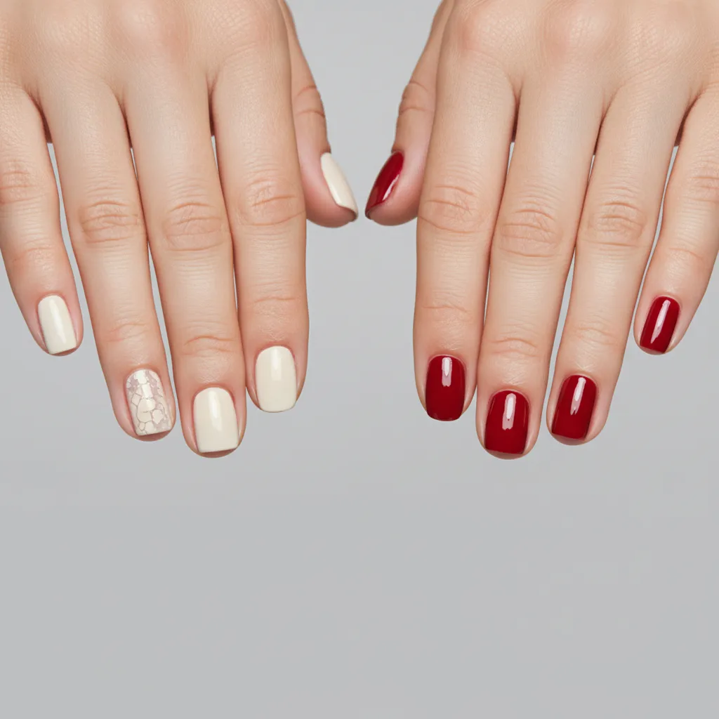 Visual comparison of chipped nail polish versus intact gel nail finish