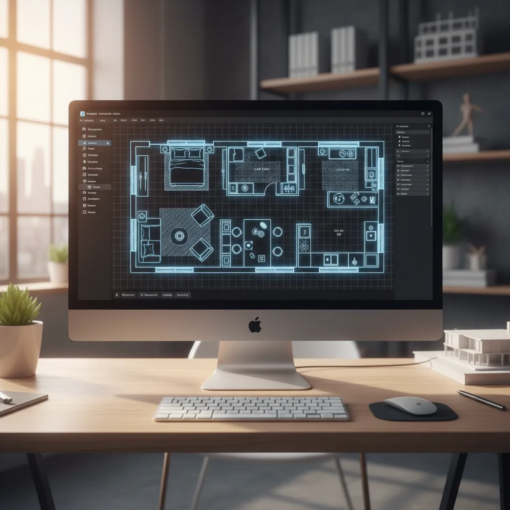 Generic floor planning software interface designing a residential layout