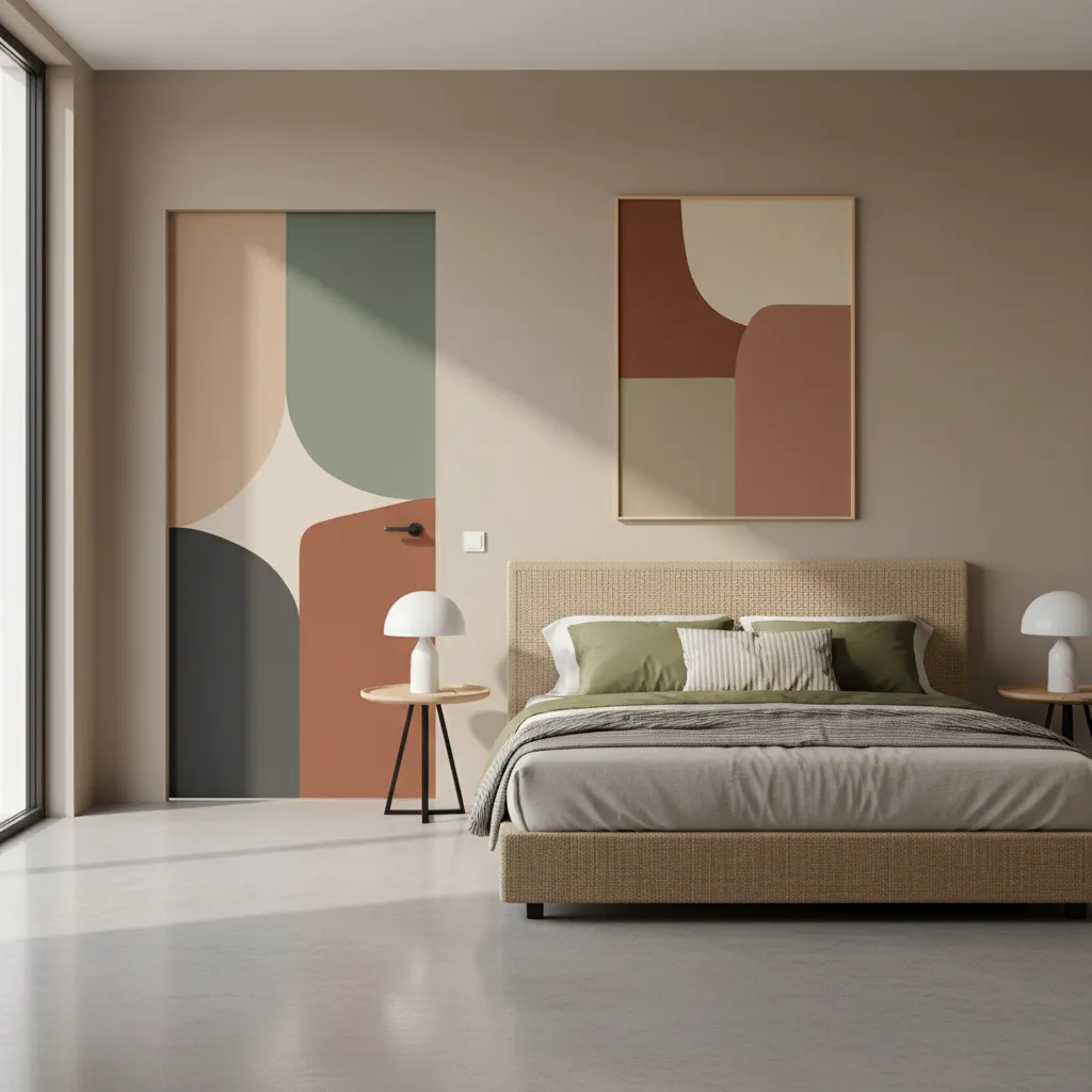 Bedroom door with geometric color blocking paint design