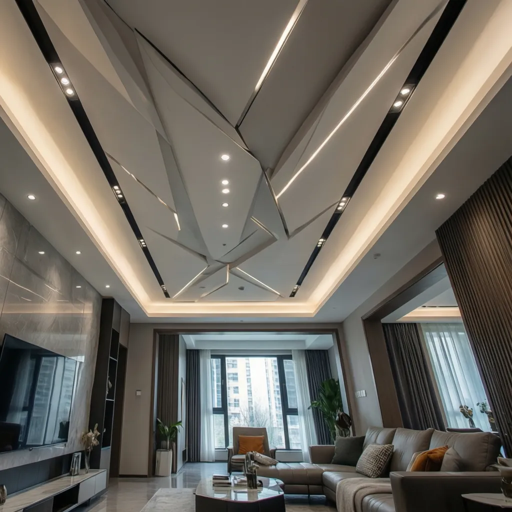 Techo geométrico moderno en sala contemporánea