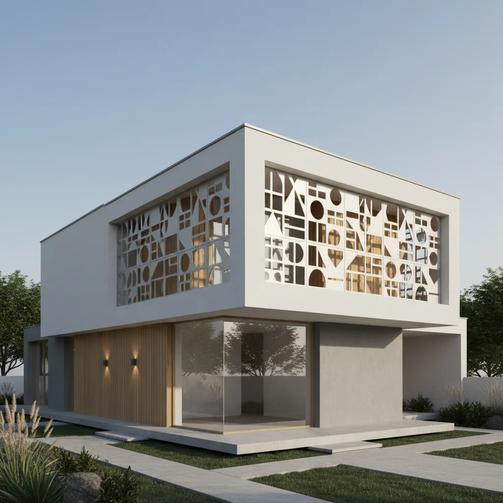Geometric cut out parapet wall design on small modern home