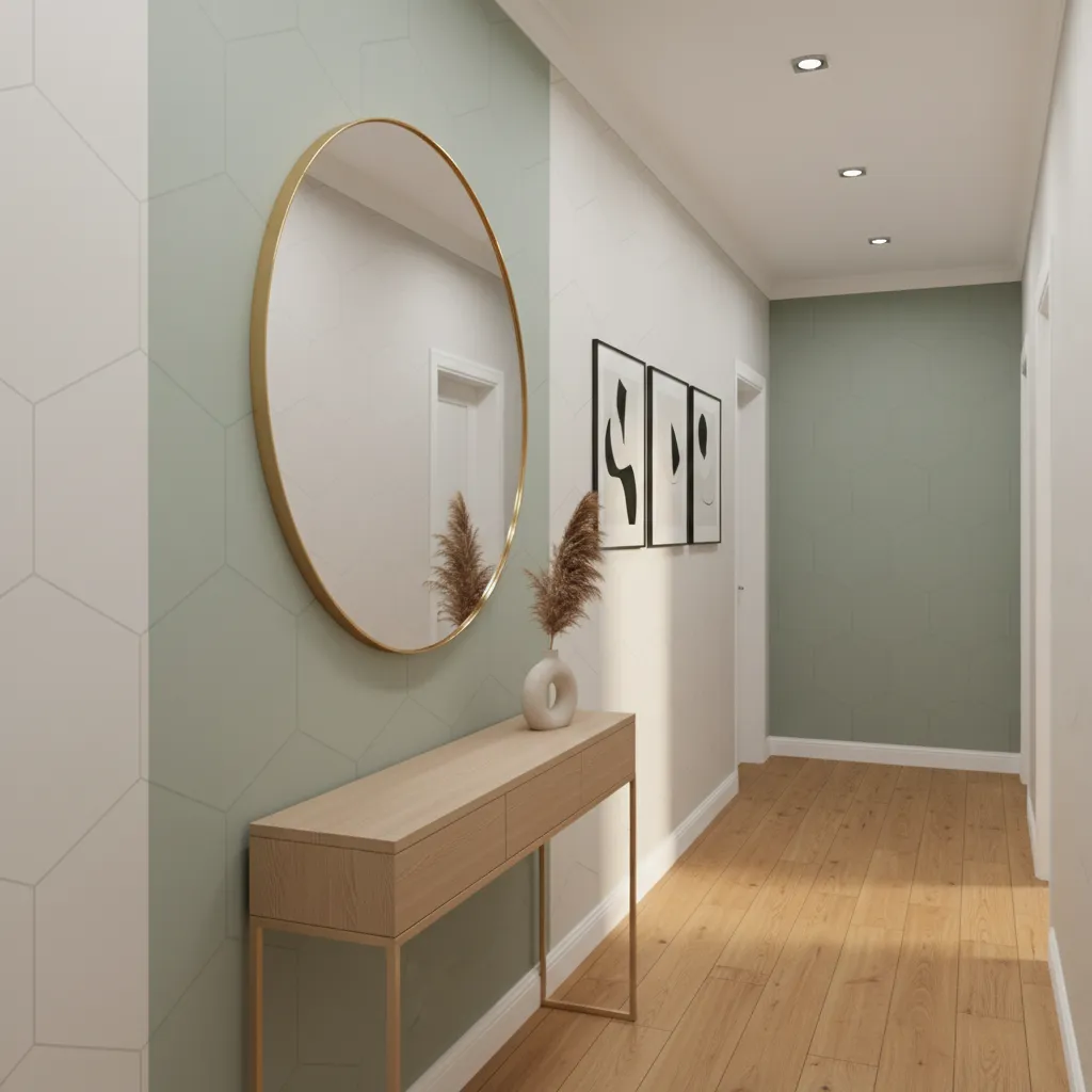Minimal geometric painted pattern on hallway wall