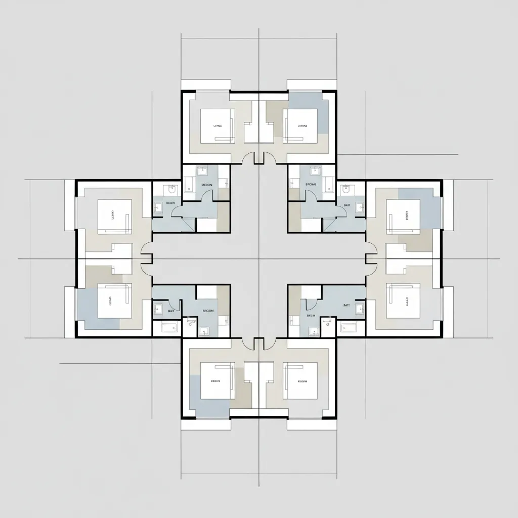 Concept diagram showing geometric planning structure for residential floor layouts