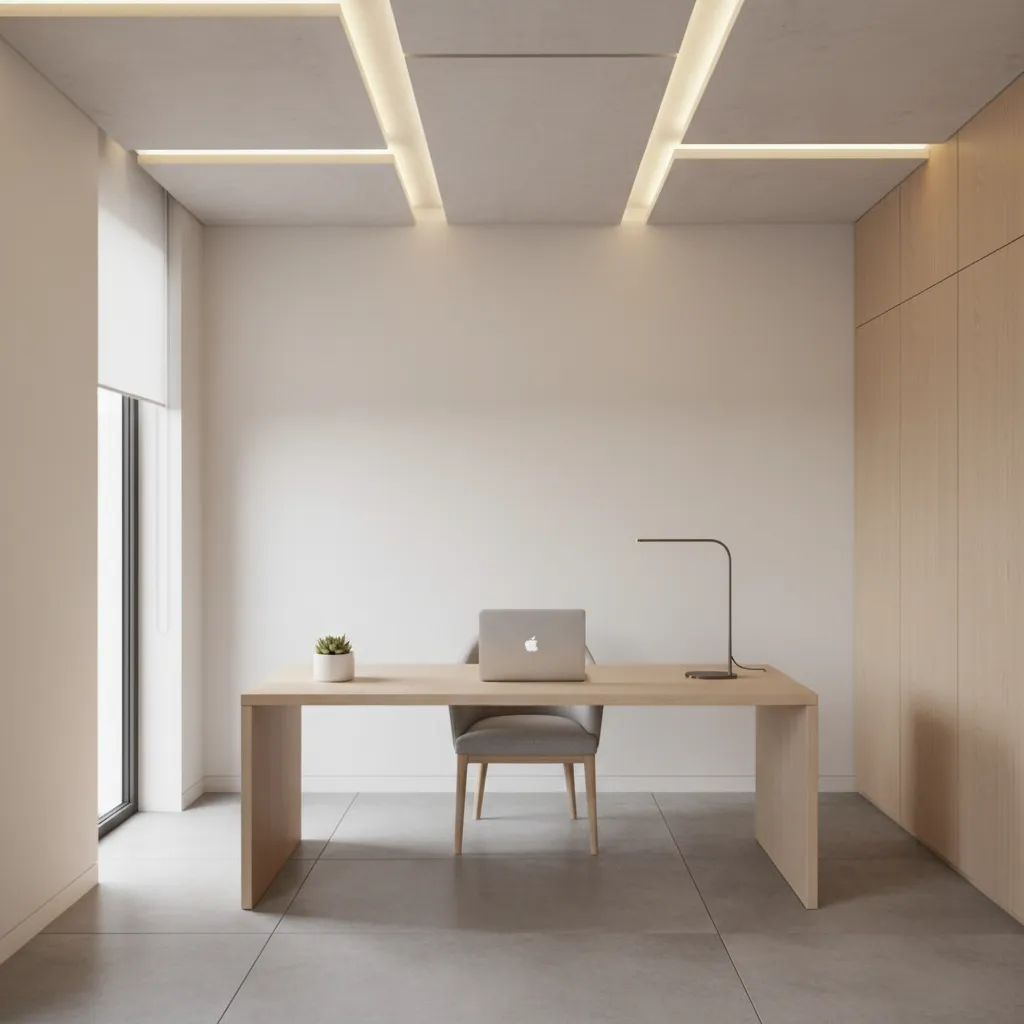 Modern study room with minimal geometric panel false ceiling design