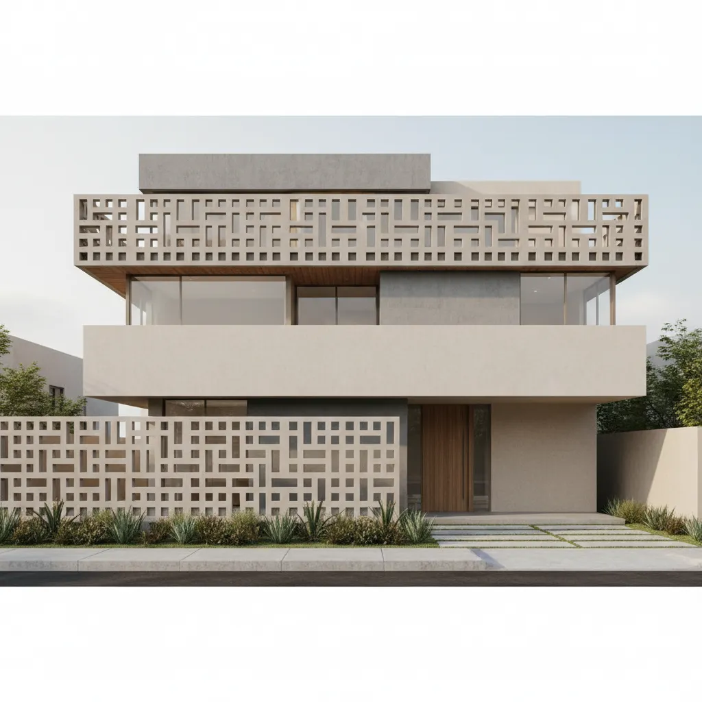 Modern parapet wall with geometric cutout pattern design