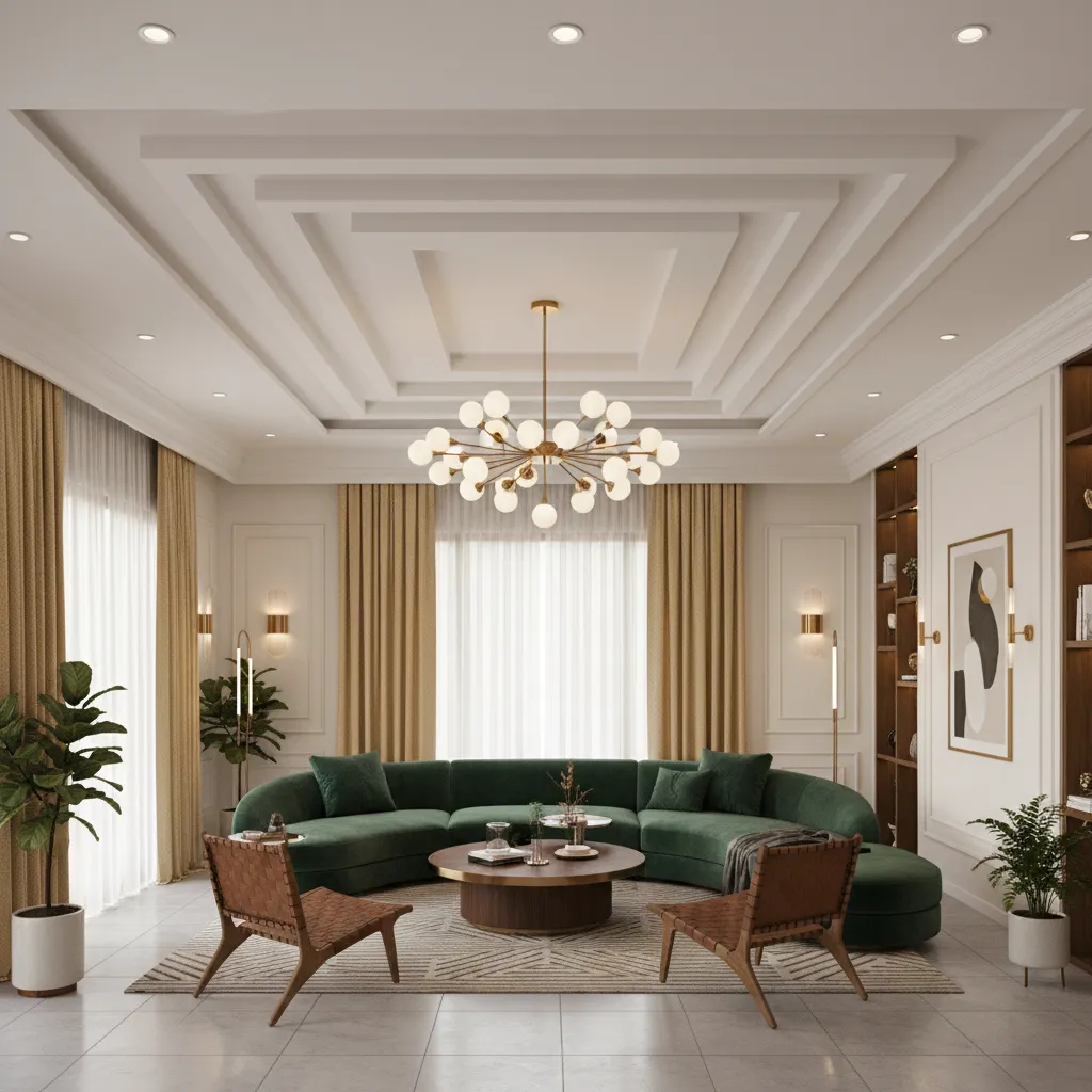 Geometric POP ceiling with chandelier focal point