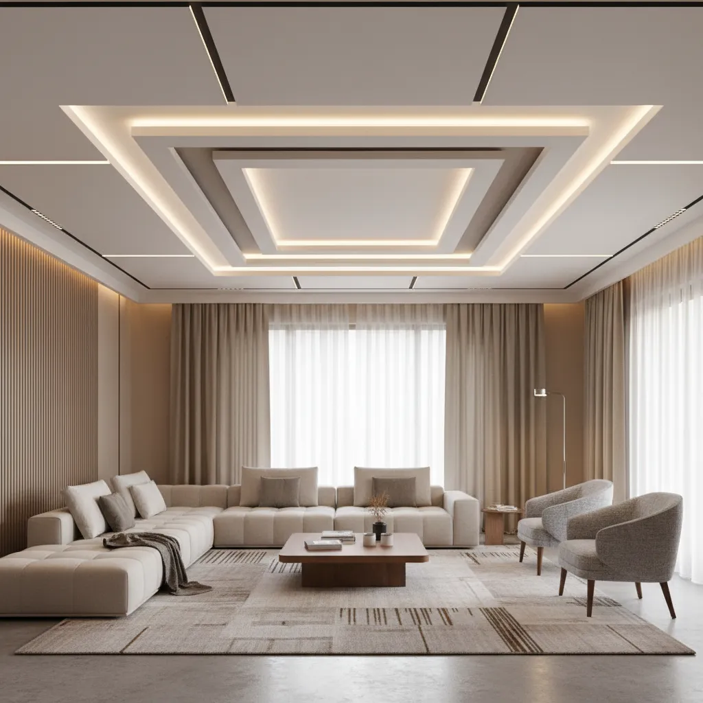 modern geometric POP ceiling pattern in living room