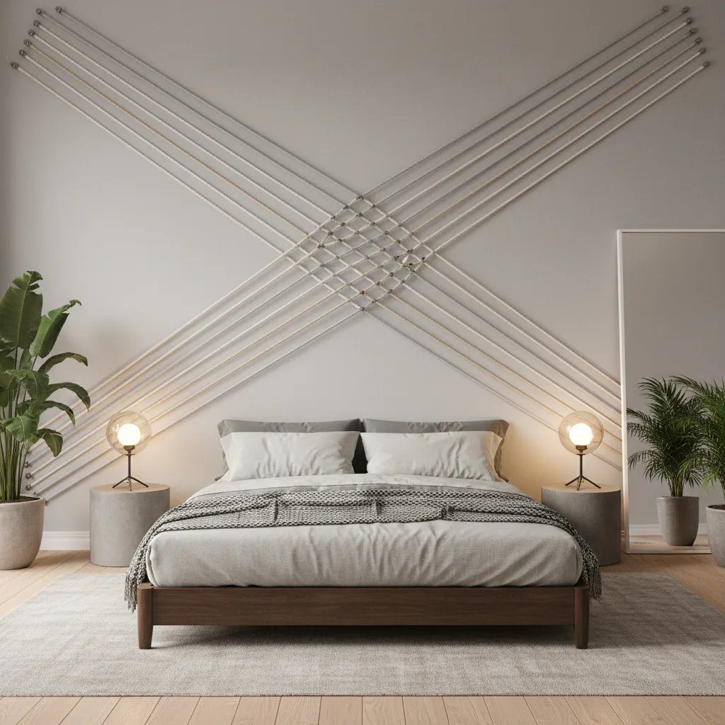 geometric rope wall art pattern in modern bedroom