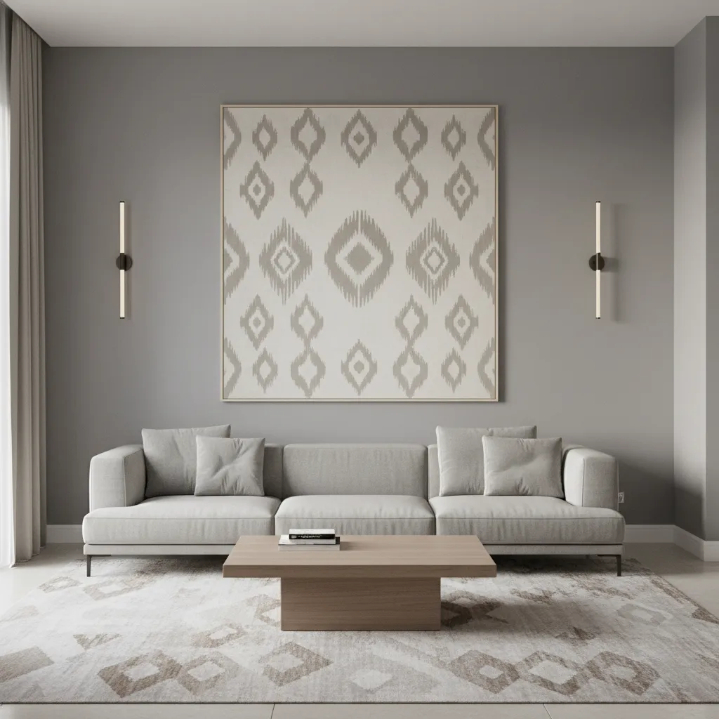 modern living room wall with geometric fabric inspired painted patterns
