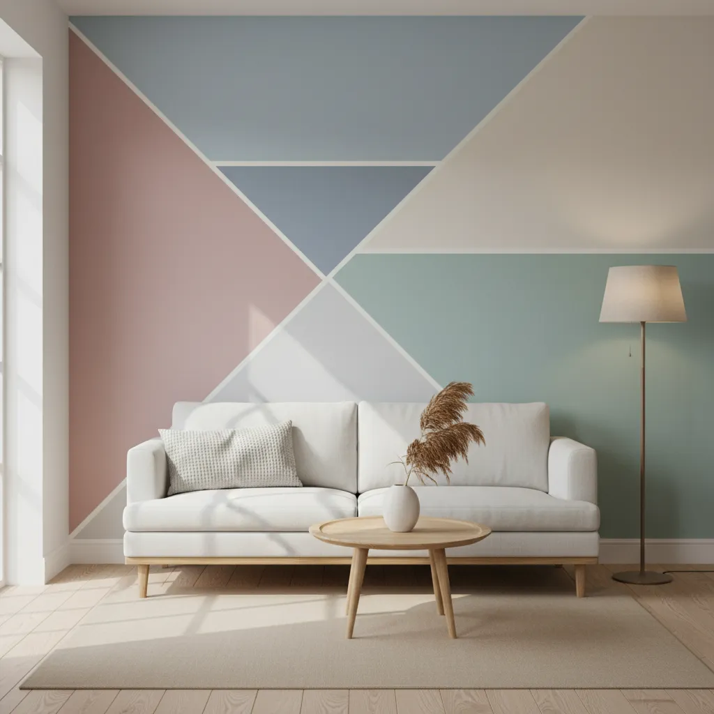 Diseño geométrico pintado en pared interior moderna