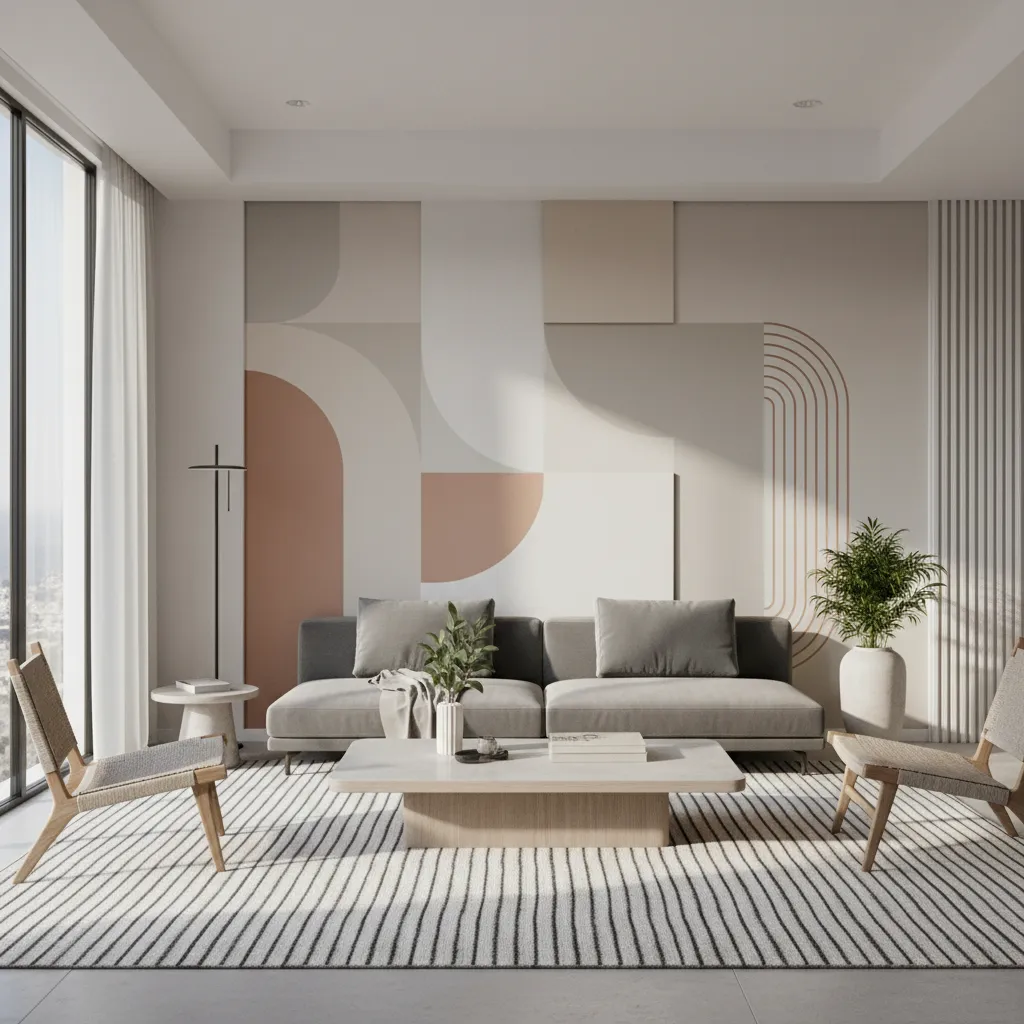 Living room with modern geometric wall paint design