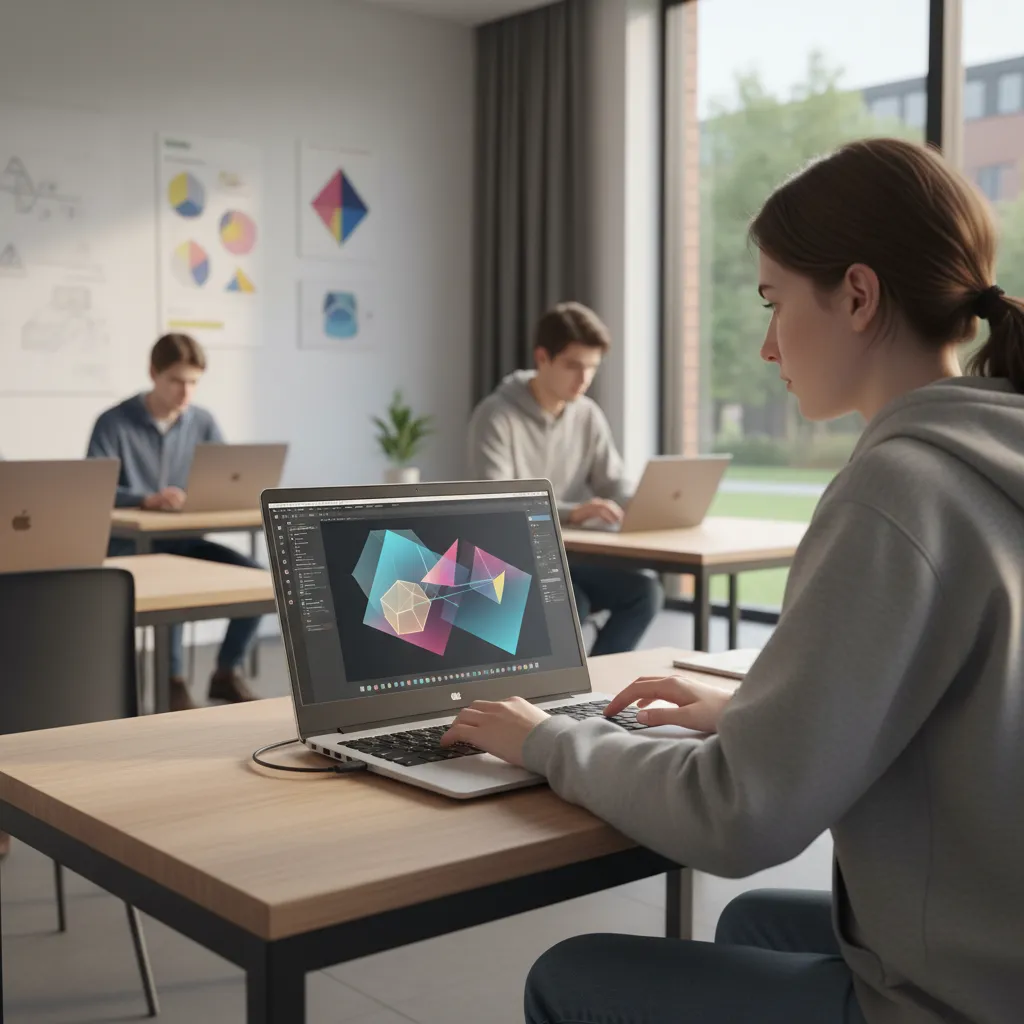 Estudiante utilizando una herramienta digital para explorar figuras geométricas