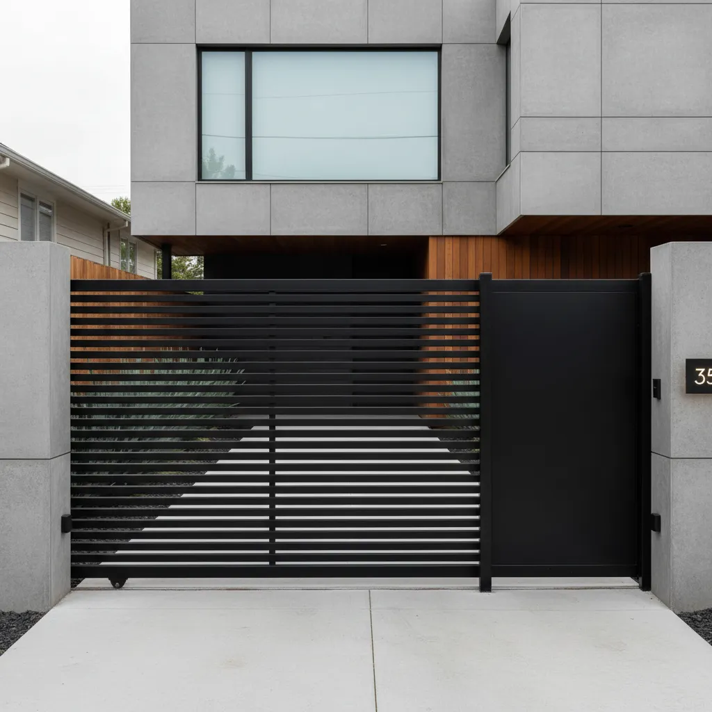 Gerbang sliding modern pada rumah minimalis